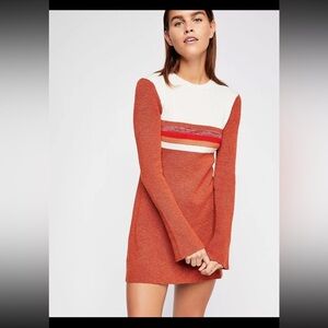 Free people colorblock long sleeve Rust and White Striped Sweater Dress